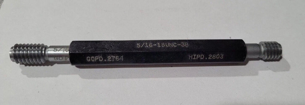5/16-18 UNC-3B Thread Plug Gage GO & NO GO P.D. .2764 & HIPD .2803