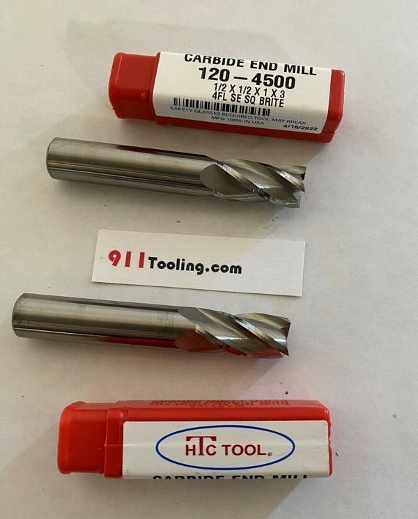 Lot of 2 Brand New HTC Solid Carbide End Mill 1/2" USA Made 4 Flute 120-4500 Free Shipping