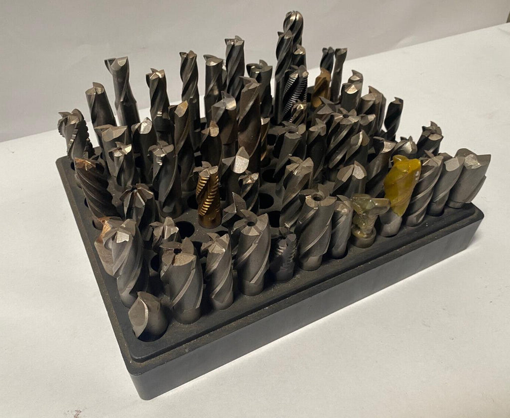Large Lot of HSS Machinist tool EndMills Roughers W/ Holder Bridgeport 26 Lbs