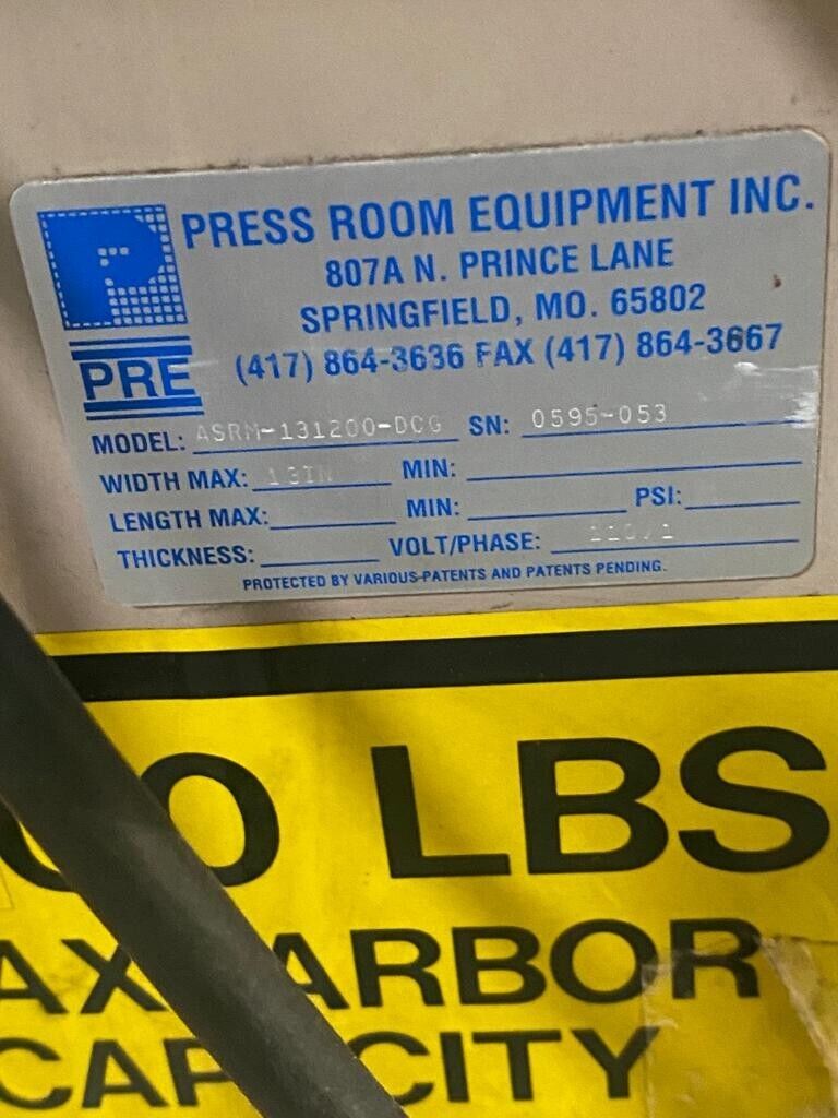 PRE PRESS ROOM EQUIPMENT  1,200 LBS STOCK COIL FEEDER Decoiler ASRM-131200-DCG