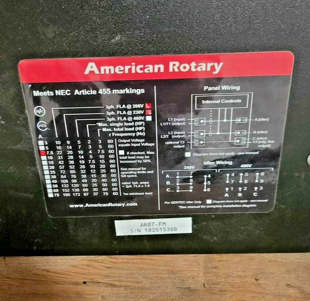 American Rotary Phase Converter 7.5 HP 1 to 3 Three Phase Power Converter