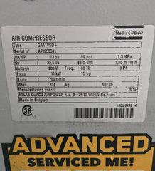 2015 Atlas Copco GA11VSD+ Rotary Screw Air Compressor 15HP With FX5 Dryer & Tank Local Pickup