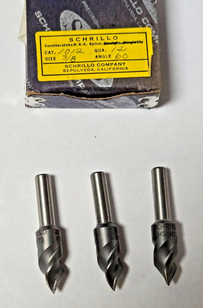 Schrillo 3/8" High Speed Steel Countersink 60 Degree #1012 USA Lot of 3