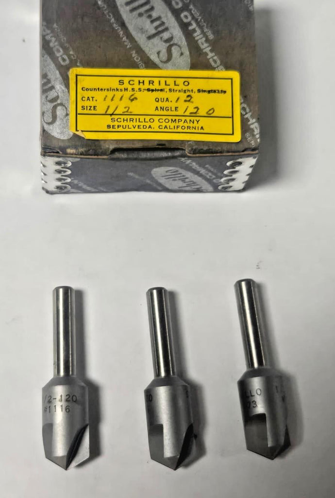 Schrillo 1/2" High Speed Steel Countersink 120 Degree #1116 USA Lot of 3