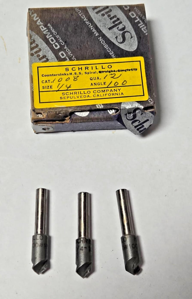 Schrillo 1/4" High Speed Steel Countersink 100 Degree #1008 USA Lot of 3