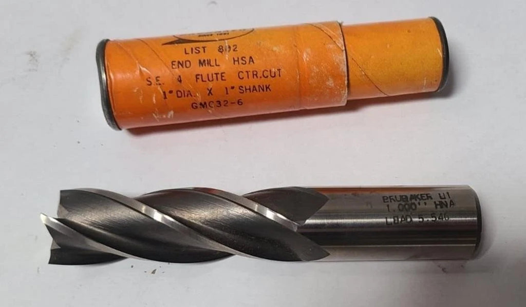 New BRUBAKER Tool HSS End Mill 4 Flute CTR CUT 1" Diameter Shank HSA GMC32-6 USA