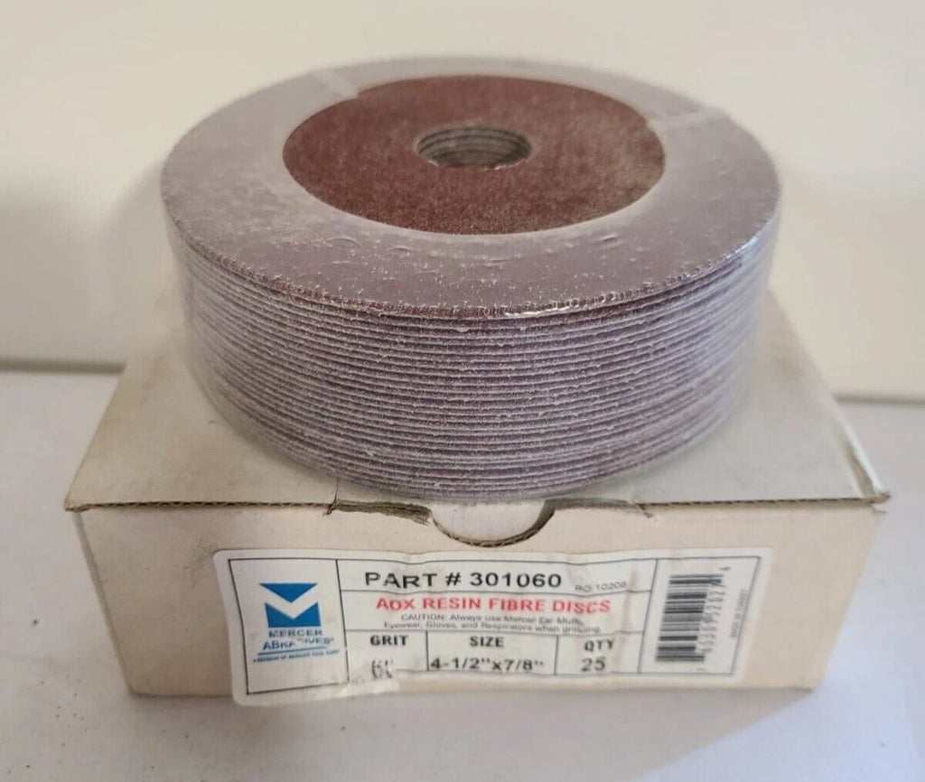 Lot of 50 Mercer 301060 4-1/2 in. x 7/8 in AOX Grit 60 Resin Fiber Discs New