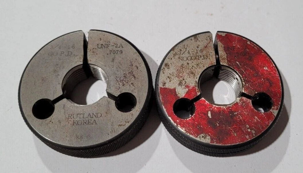 Set of 3/4-16 UNF-2A GO & NO GO Set Thread Ring Gage P.D. .7079 & .7029 Gages