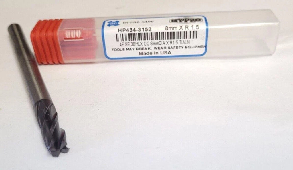 OSG HP434-3152 HY-PRO CARB 8mm x R1.5 30 HLX 4 Flute Solid Carbide End Mill New