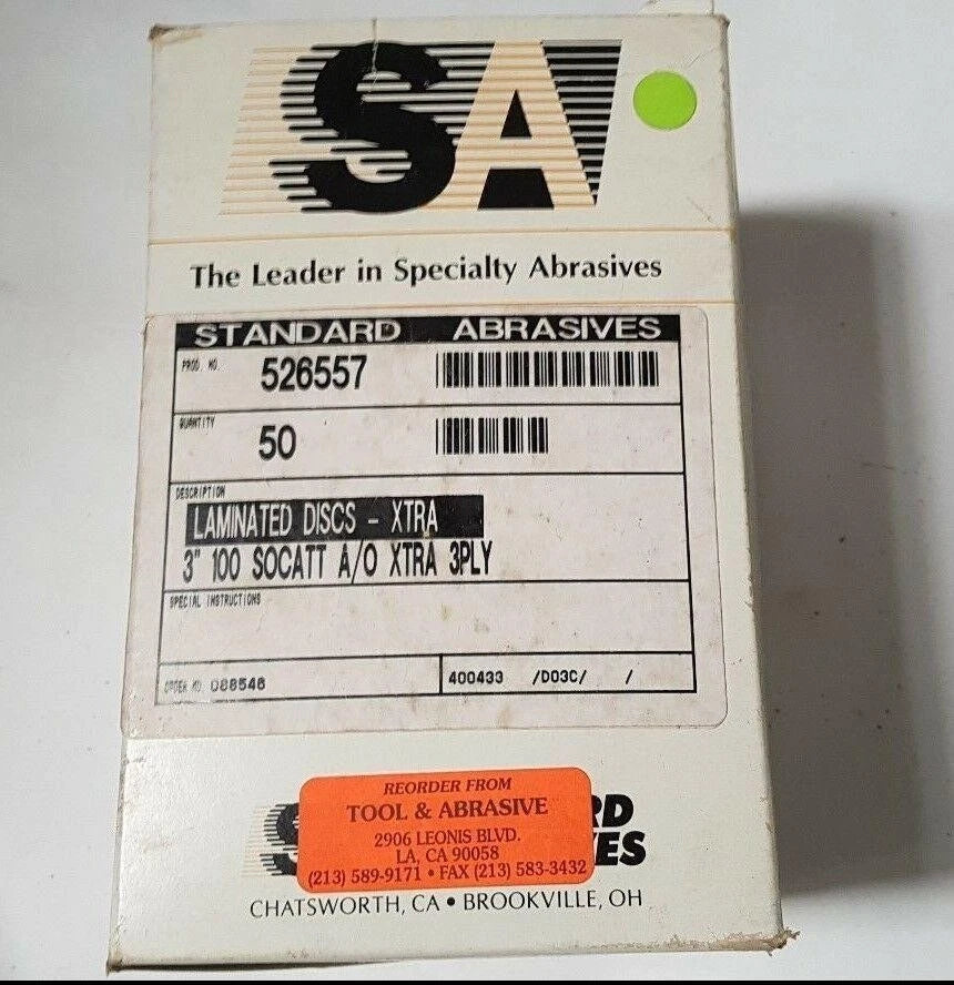 50 Pcs Standard Abrasives 100 SOCATT Laminated Disc Scotch XTRA 3" 3 PLY 526557