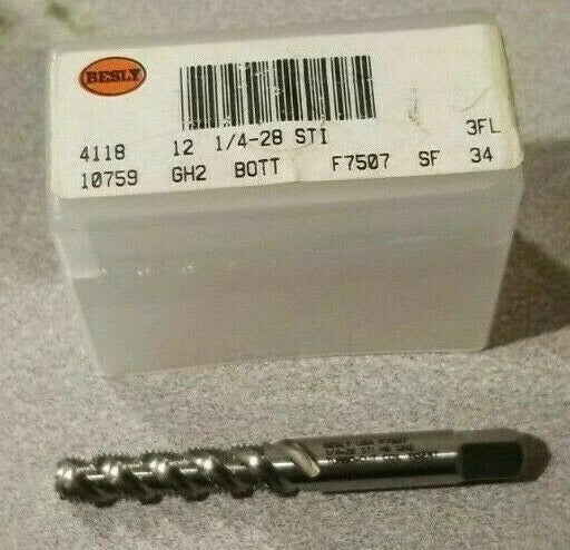 Besly Tap 1/4 - 28 STI 4118 3 FL GH2 BOTT F7507 TURBO CUT COIL INSERT USA