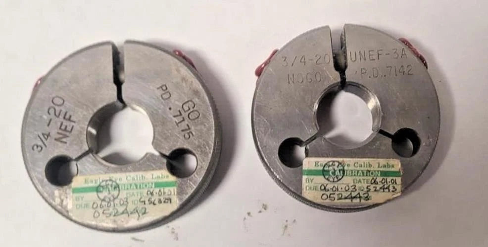 3/4 20 NEF 3A THREAD RING GAGES .75 .750 GO NO GO P.D.'S = .7175 & .7142 UNEF-3A