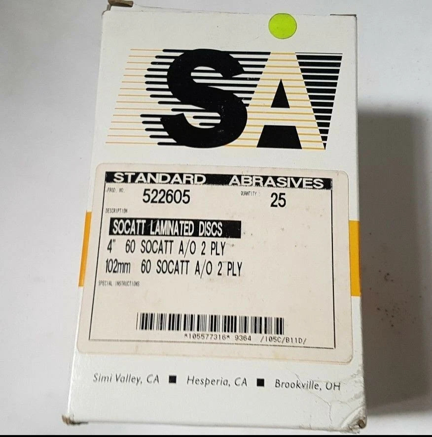25 Pcs Standard Abrasives 4" Laminated Disc Scotch 522605 2 PLY New 60 SOCATT