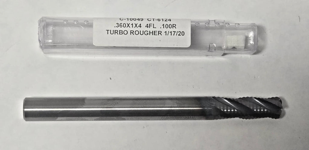 California Tool Solid Carbide 4 Fl End Mill Turbo Rougher .360x1x4 .100R C-10049