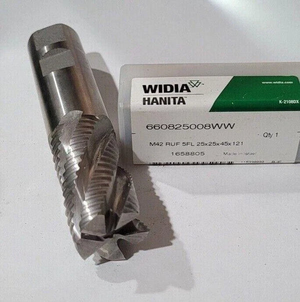 WIDIA HANITA CARBIDE 6608 M42 25x25X45X121 END MILL ROUGHING 5 FLUTE 660825008WW