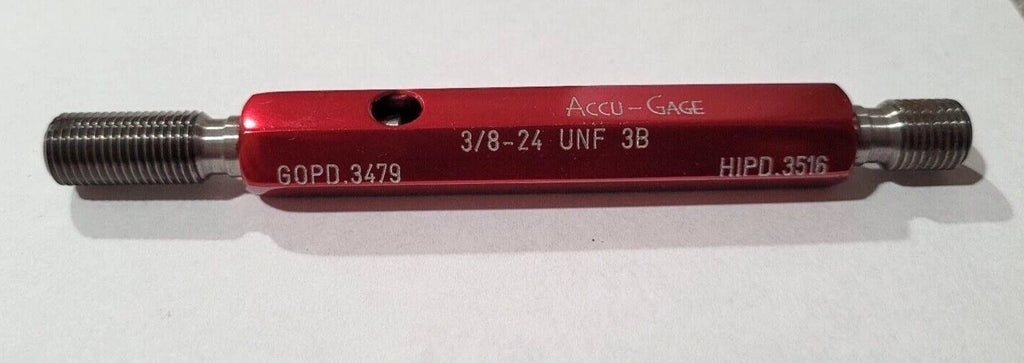 3/8-24 UNF 3B Accu-GAGE GO & NO GO Thread Plug Gage GO P.D. .3479 & HI PD .3516