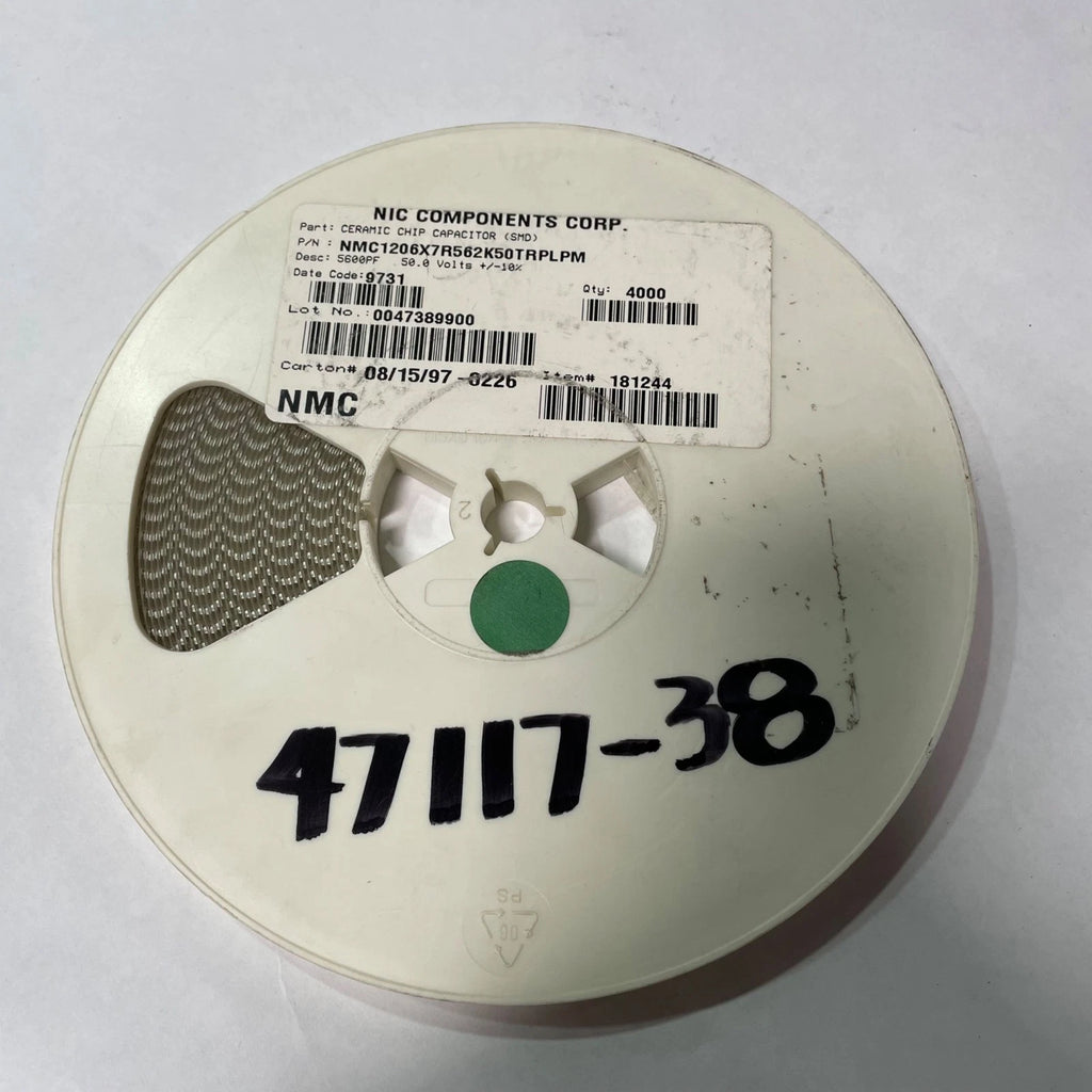 Reel of 3900 NIC COMPONENTS NMC1206X7R562K50TRPLPM 5600PF 1uF 10% 50V 47117-38