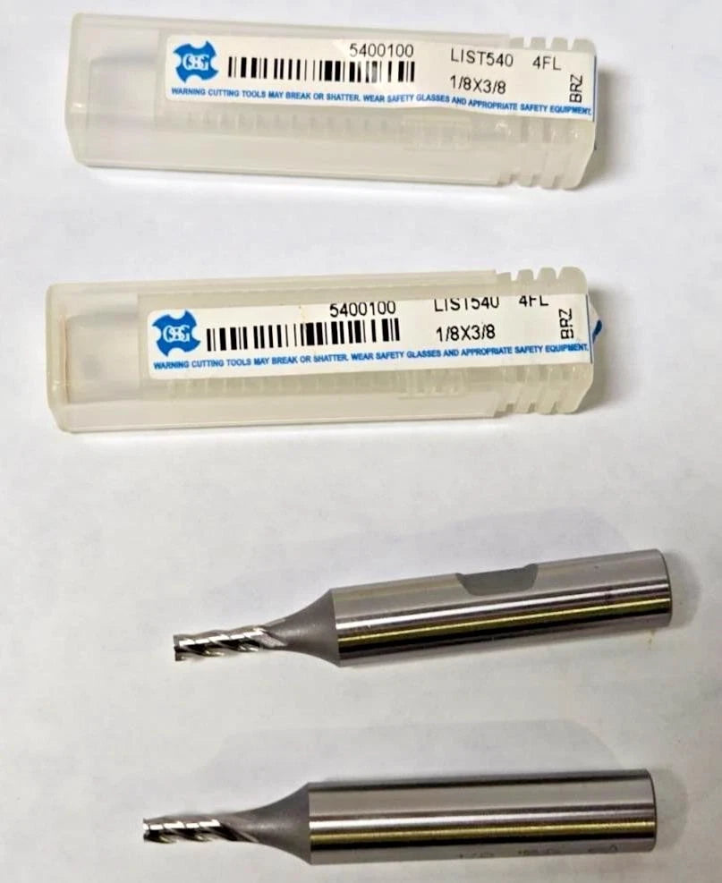 Lot of 2 OSG 5400100 End Mill,Cobalt,1/8,4 FL,SGL Sq End,NC