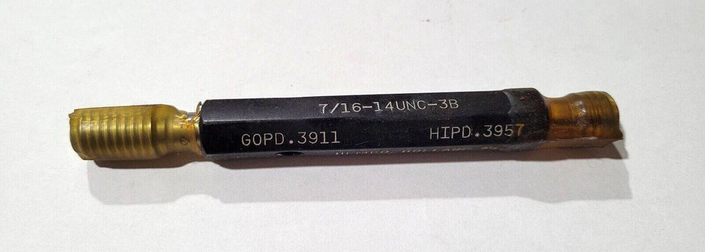 7/16-14 UNC-3B Thread Plug Gage GO & NO GO P.D. .3911 & HI P.D. .3957