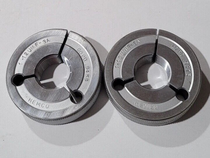 Set of 1-12 UNF-3A GO & NO GO Set Thread Ring Gage P.D. .9459 & LO .9415 Gages