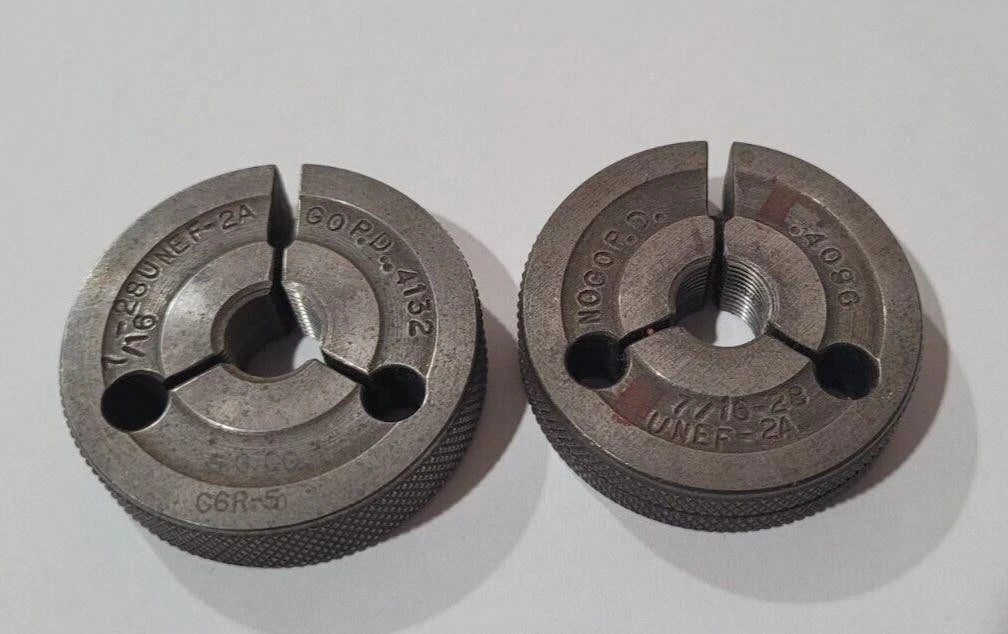 Set of 7/16-28 UNEF-2A GO & NO GO Set Thread Ring Gage P.D. .4132 & .4096 Gages