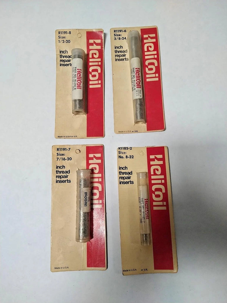 Lot of 4 Helicoil Inch Thread Repair Inserts 1/2-20 3/8-24 7/16-20 8-32 USA Made