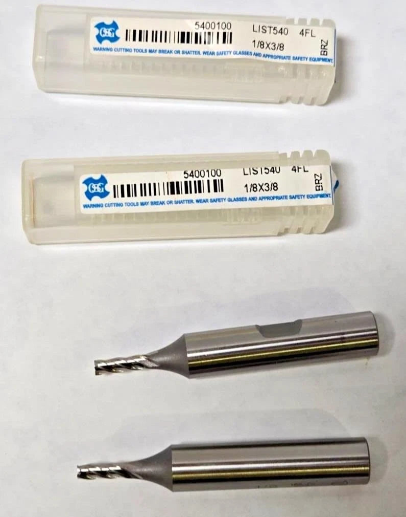 1/8" OSG End Mills 5400100 3/8" Shank 4 Flutes HSS Cobalt New 2pc