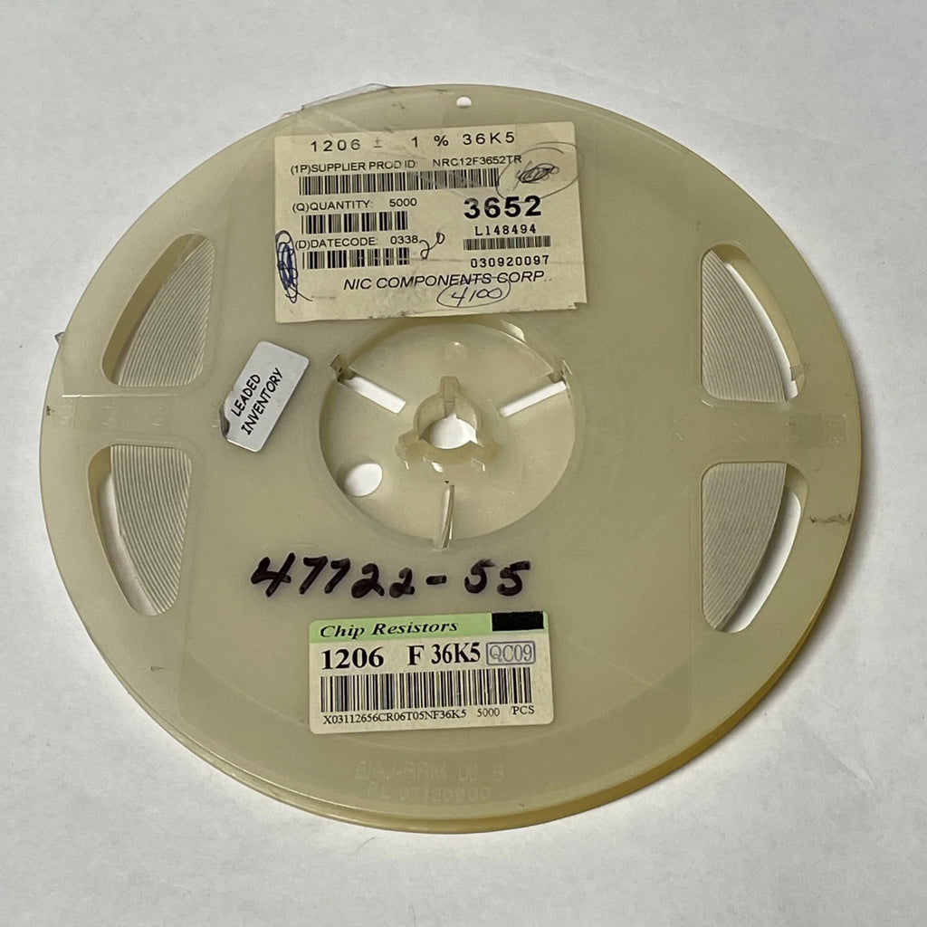 Reel of 4000 NIC COMPONENTS NRC12F3652TR 1206 1% 36K5 Resistors 47722-55