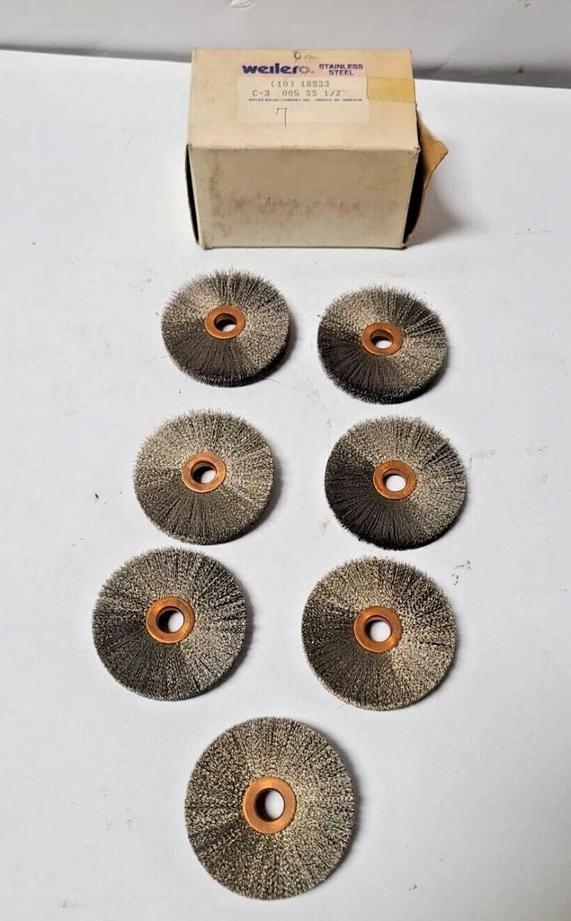 7 Pcs Weiler 16933 3" Wheel Brush CRIMPED STAINLESS STEEL FILL