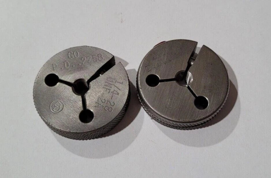 Set of 1/4-28 UNF-2A GO & NO GO Set Thread Ring Gage P.D. .2258 and .2225 Gages