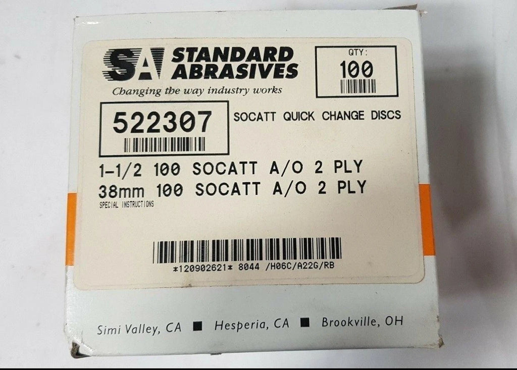 100 Pcs Standard Abrasives SOCATT Quick Change Disc Scotch 522307 1-1/2 2 PLY