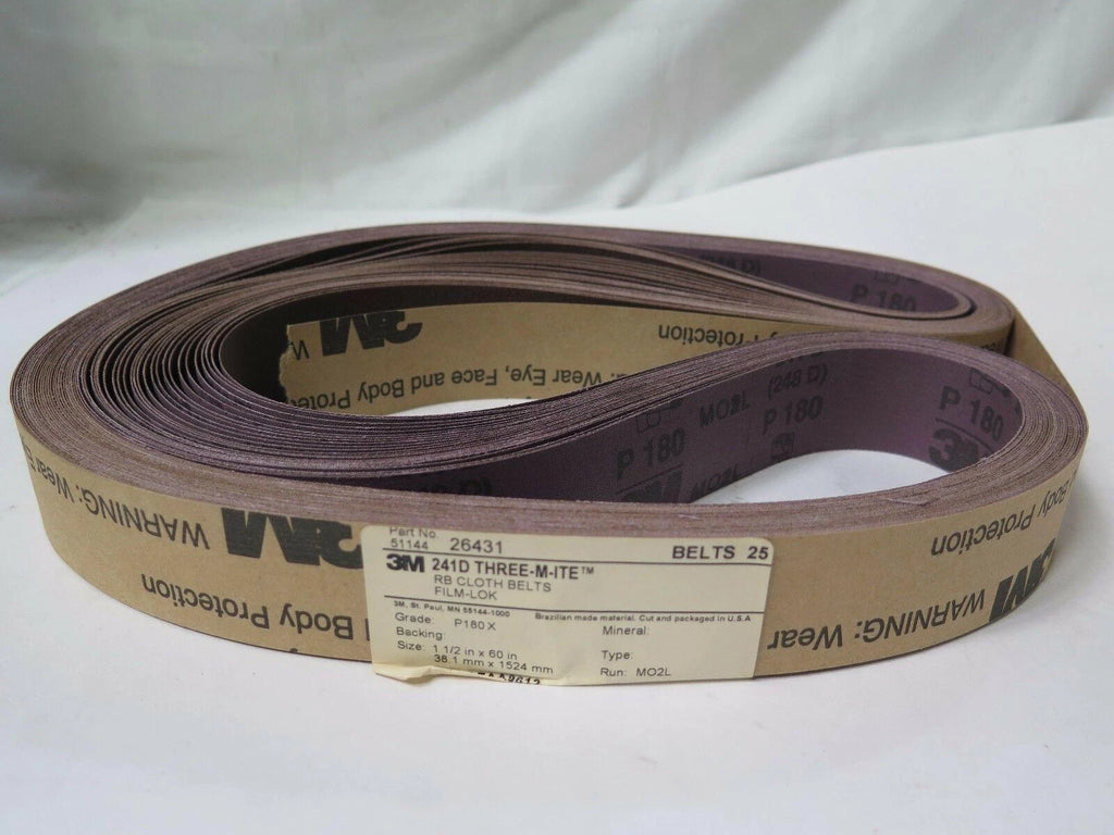3M 241D 1 1/2" x 60 Three M ite RB Cloth Belts 26431 Grit P180X Qty 25 Brand New