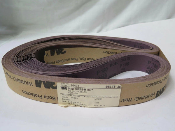 3M 241D 1 1/2" x 60 Three M ite RB Cloth Belts 26431 Grit P180X Qty 25 Brand New