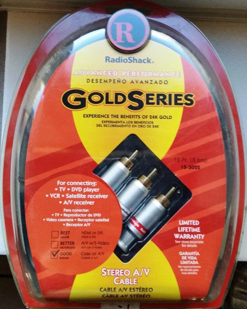Radio Shack Gold Series 12 Ft. (3.6m) Stereo A/V Cable For TV/DVD/VCR