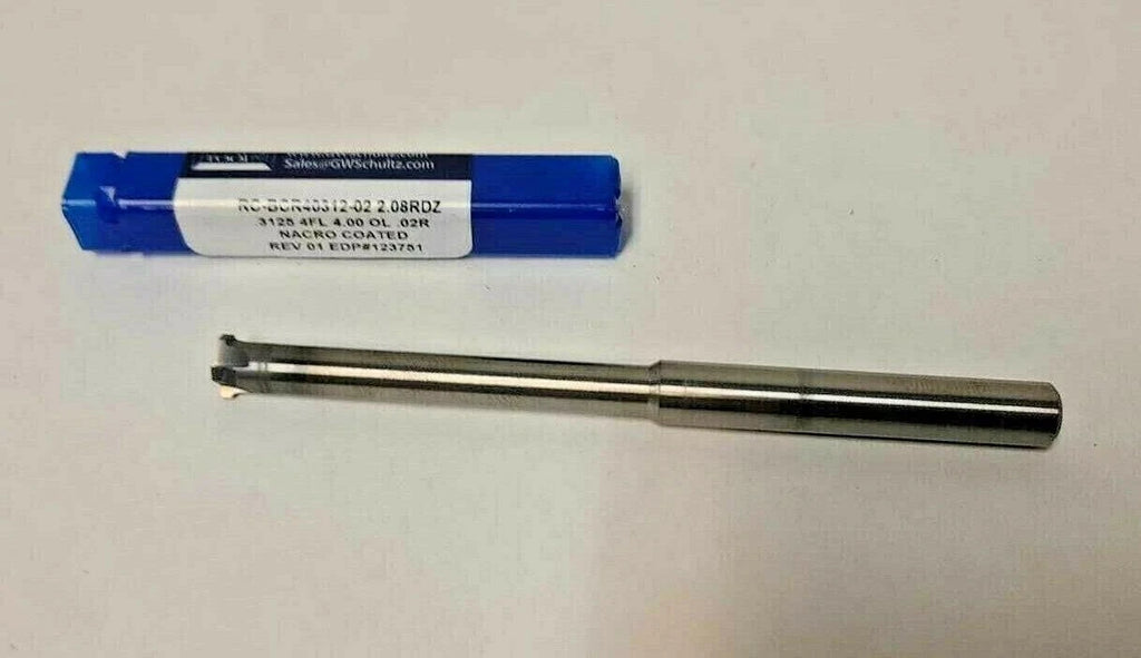 G.W SCHULTZ TOOL Solid Carbide RC-BCR40312-02 NACRO COATED Brand New 4 Flutes