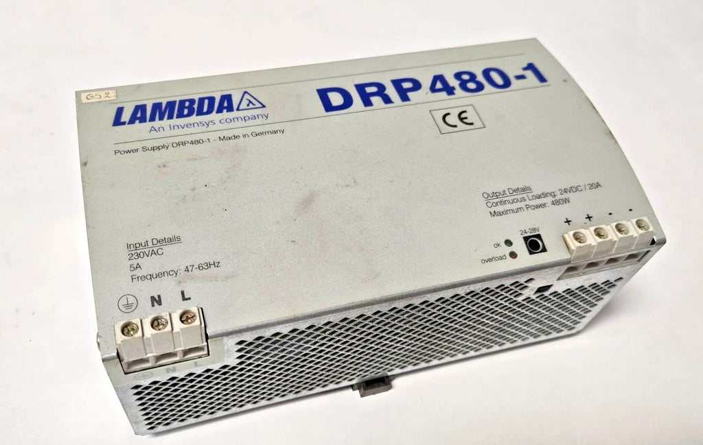 TDK LAMBDA DRP480-1 DRP4801 POWER SUPPLY I:5A 230VAC 47-63HZ O:20A 24VDC 480W