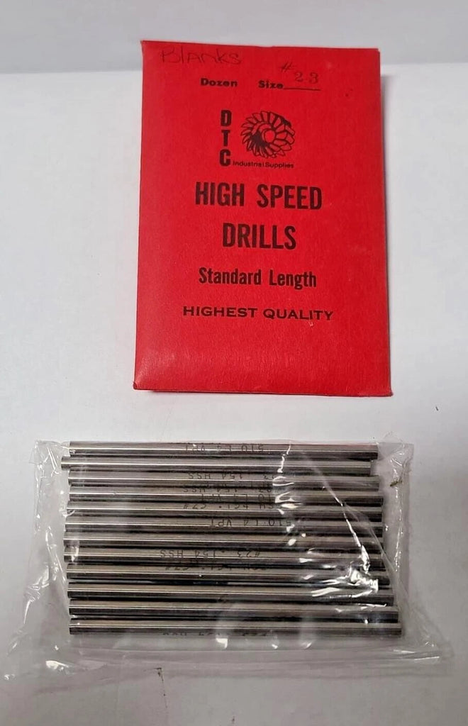 Lot of 12 High Speed Steel Drill DTC HSS Blanks Size 23 Standard Length