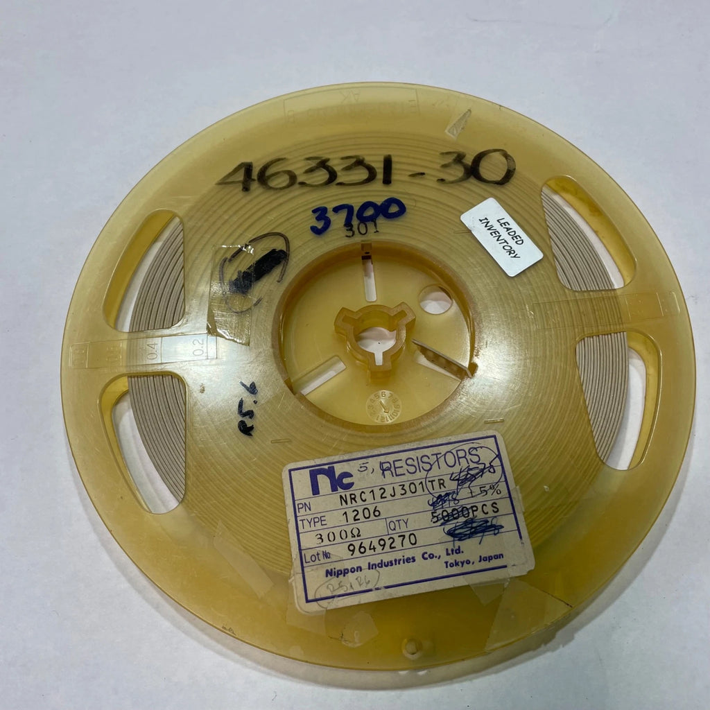 Reel of 3500 Nippon Industries NRC12J301TR 1206 300 Ohm 5% Resistor 46331-30