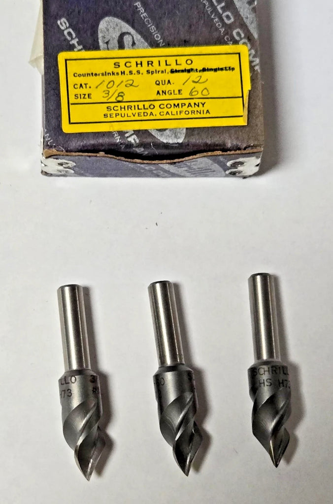 Schrillo 3/8" High Speed Steel Countersink 60 Degree #1012 USA Lot of 3