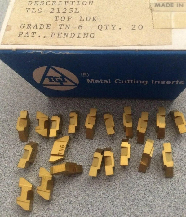 TGI USA Made TLG 2125L TN-6 TOP LOK Lathe Grooving Carbide Inserts 20 Pcs Gold