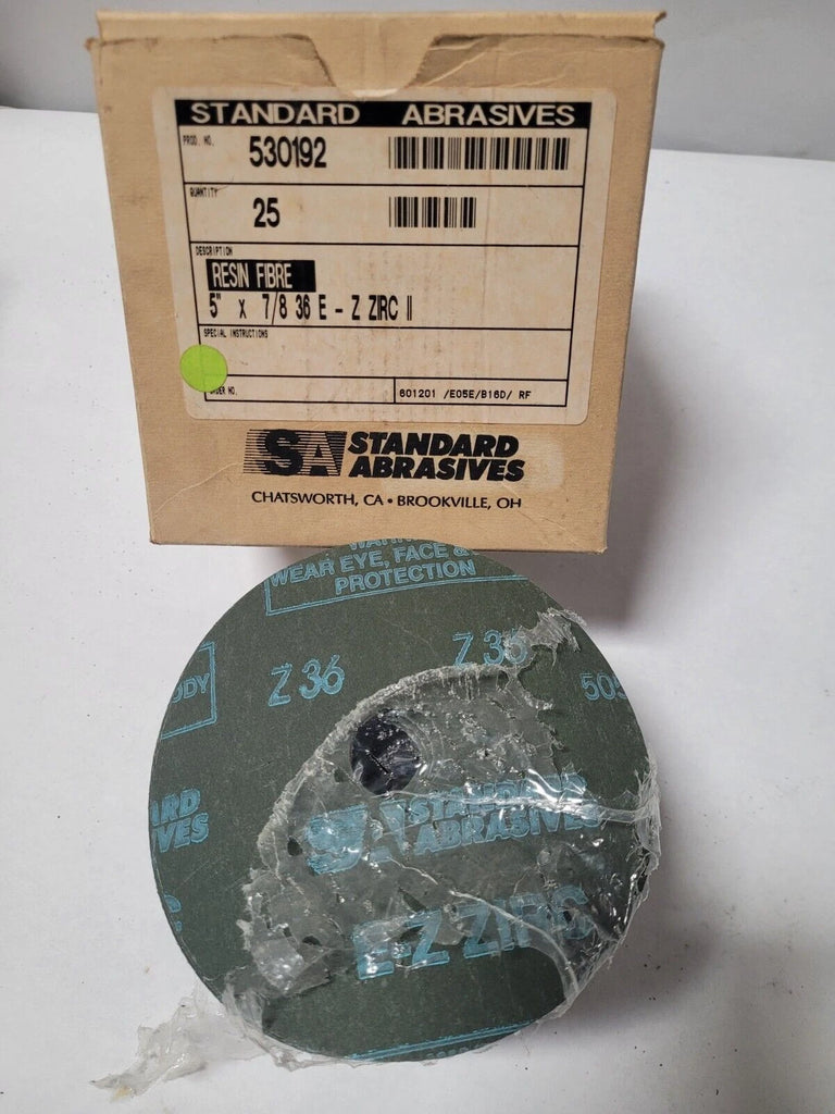 25 Pcs Standard Abrasives 5"X 7/8"X 36 E Resin Fibre Disc Scotch Hole 530192 New