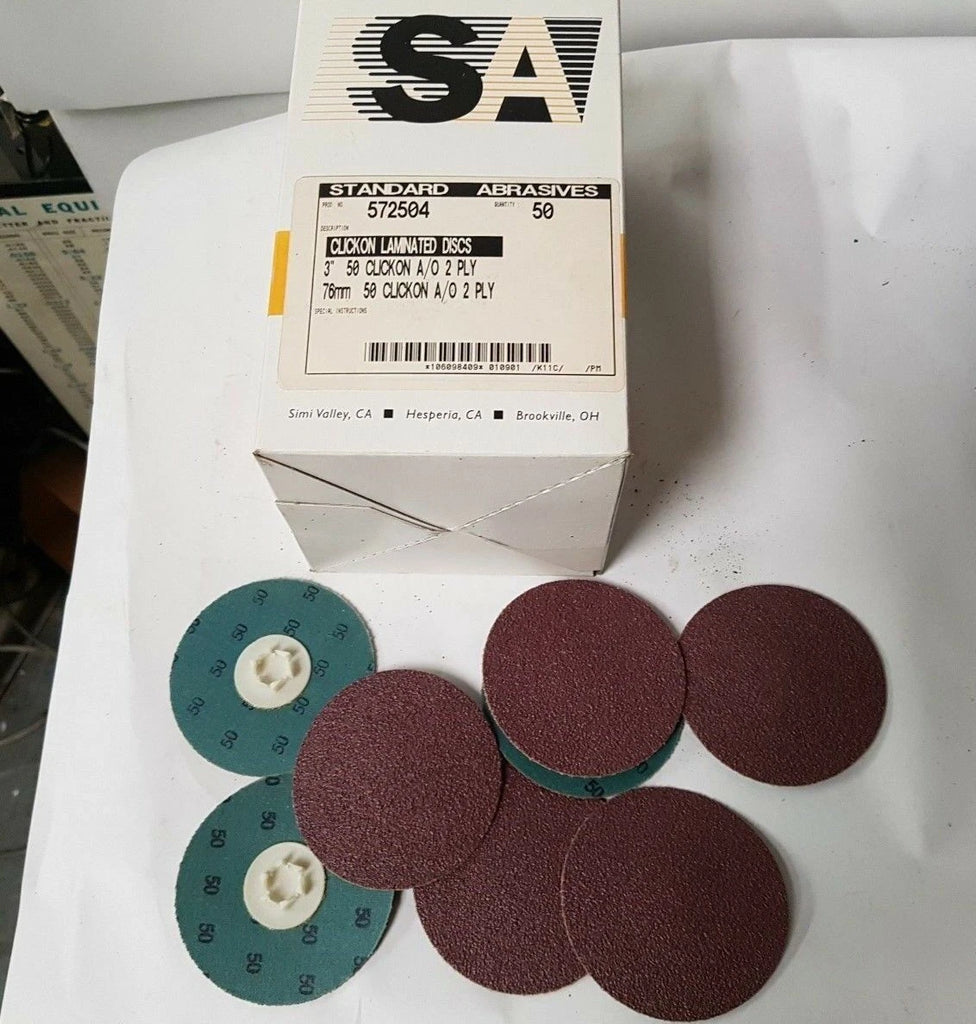 50 Pcs Standard Abrasives 3" Click On Laminated Disc Scotch Hole 572504 2 PLY