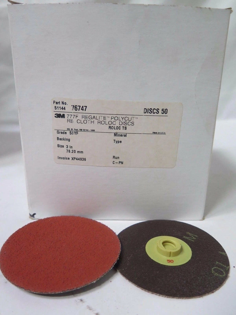 3M 3" 777F Regalite Polycut RB Cloth Roloc Disc 76747 Grit 50YF Qty 50 Brand New