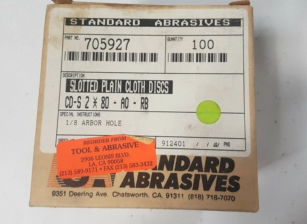 100 Pcs Standard Abrasives 705927 Slotted Plain Cloth Discs 1/8 Arbor Hole New