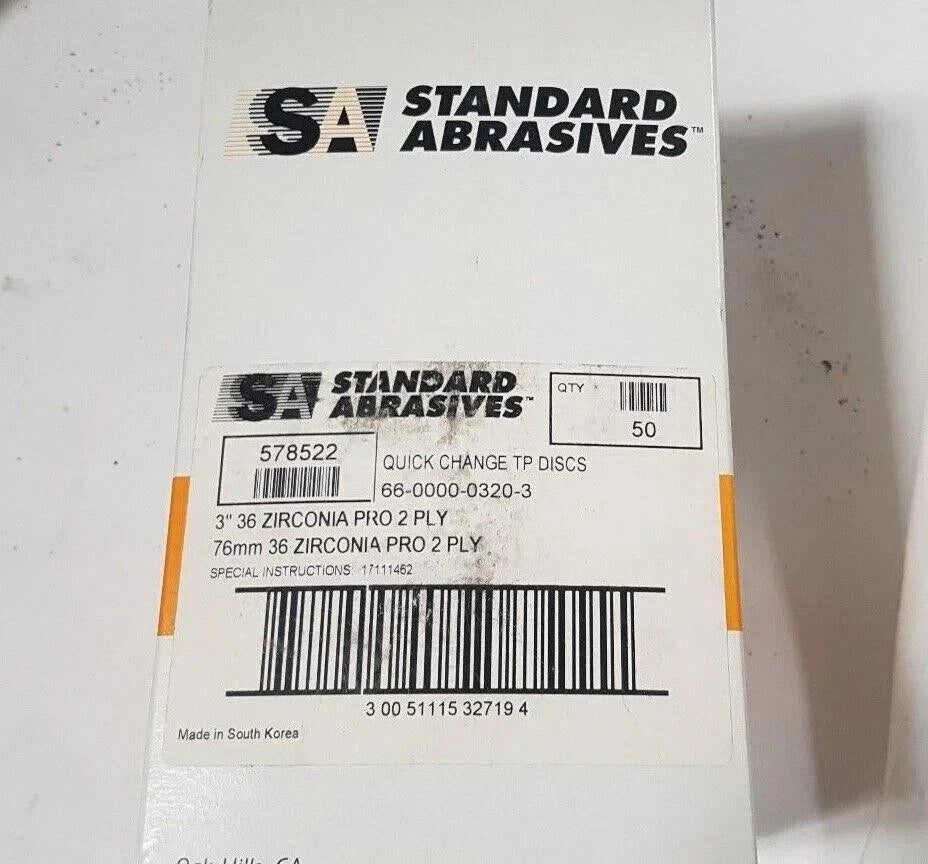 50 Standard Abrasives SOCATT Quick Change TP Disc Scotch 578522 3" 36 Grit 2 PLY