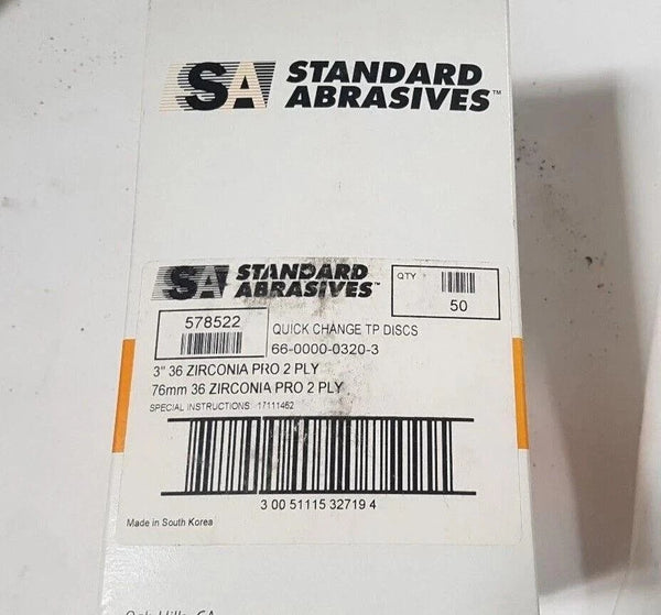 50 Standard Abrasives SOCATT Quick Change TP Disc Scotch 578522 3" 36 Grit 2 PLY