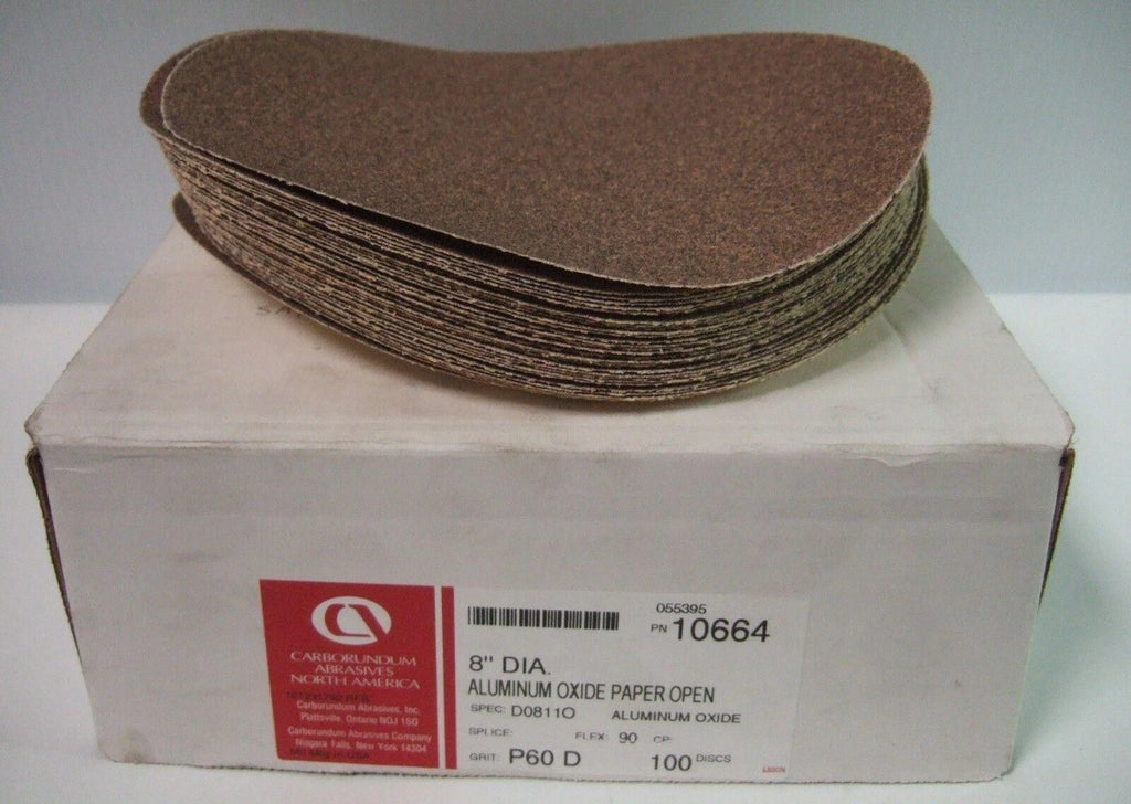 Lot 100 Carborundum Abrasives Paper Open 8" DIA Aluminum Oxide P60D Grit 10664