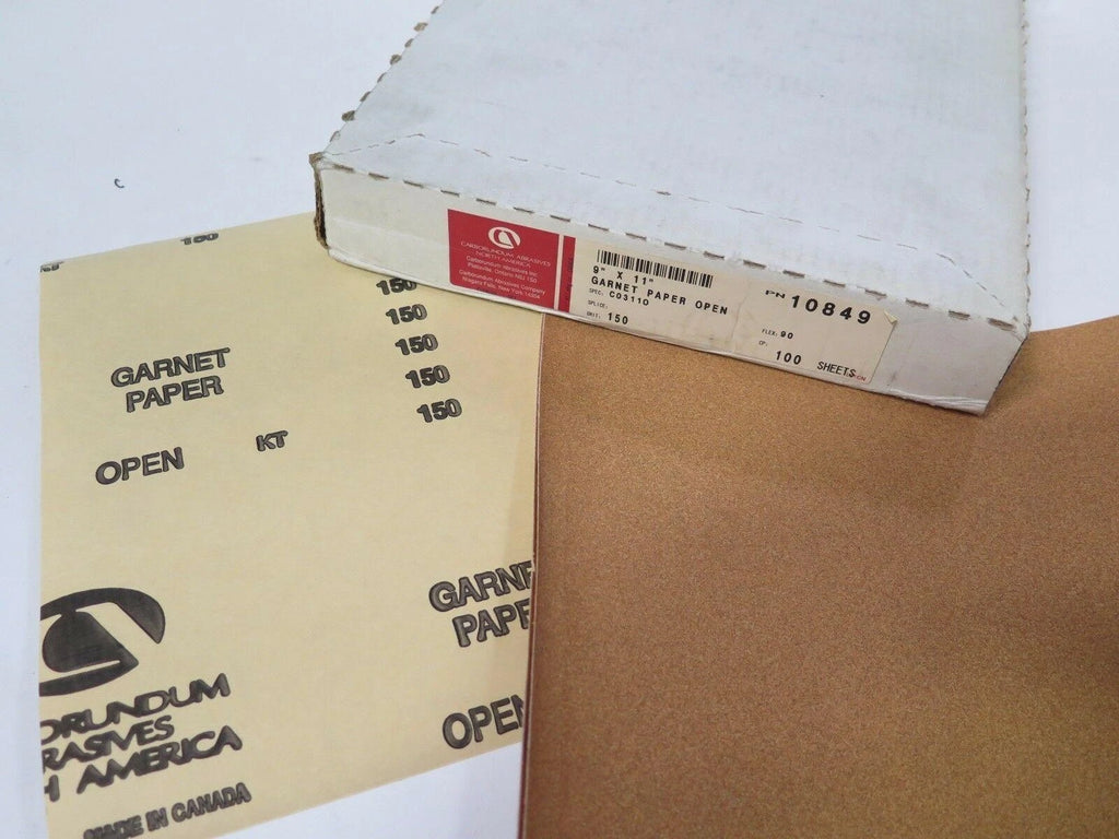 Carborundum Abrasives 9 x 11" Garnet Paper Open 10849 Grit 150 Qty 100 Brand New