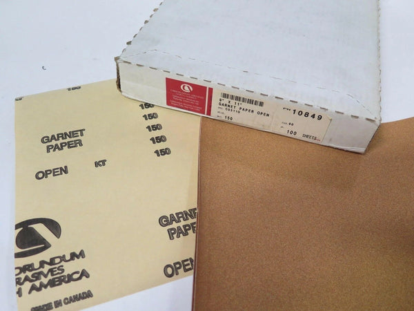 Carborundum Abrasives 9 x 11" Garnet Paper Open 10849 Grit 150 Qty 100 Brand New