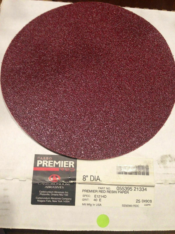 PREMIER CARBORUNDUM 8" Red Resin Paper Disc Zirconia Aluminum E 12140 100 Pcs